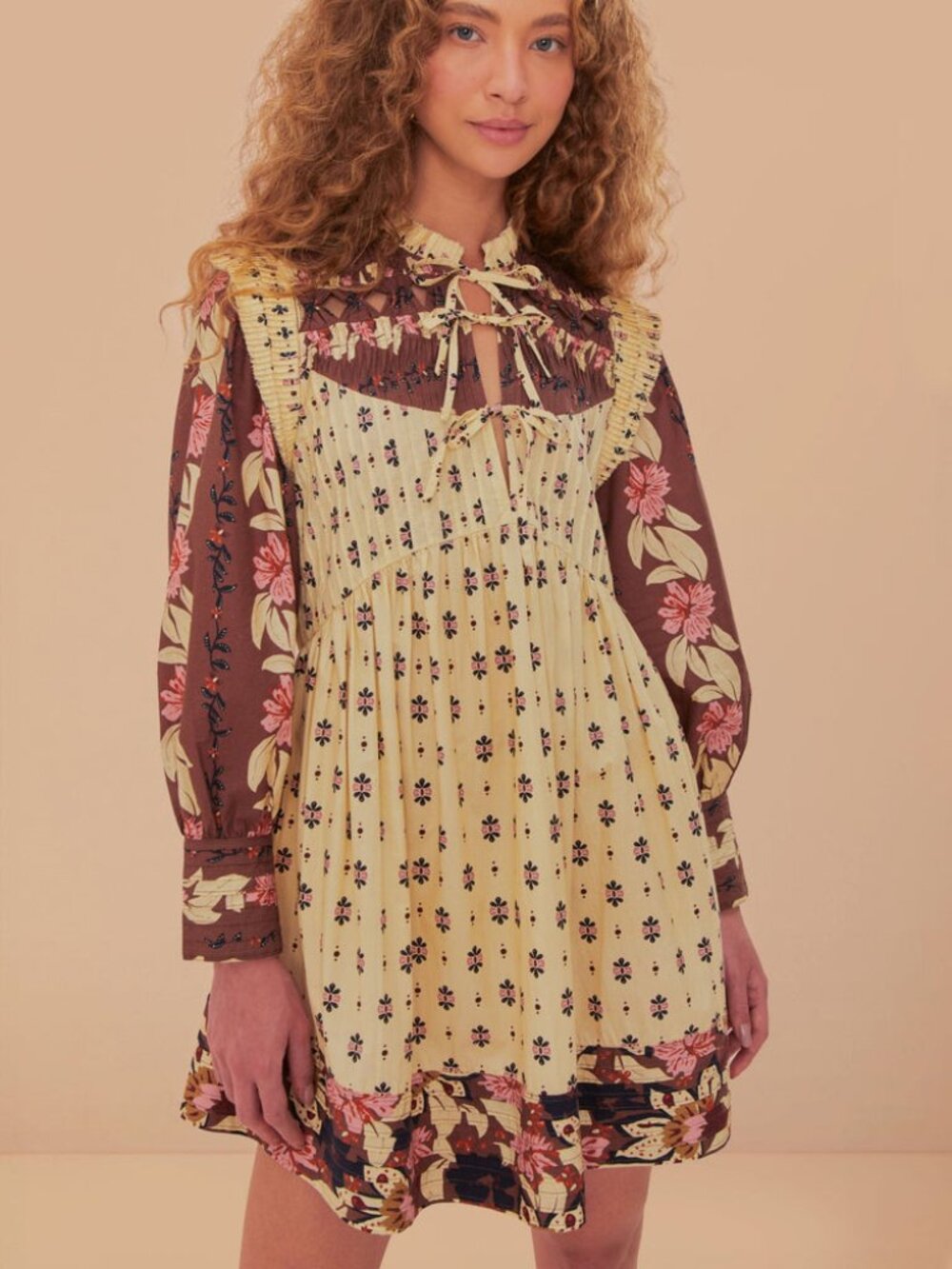NWT Farm Rio Ainika maxi floral cream open yoke mini dress